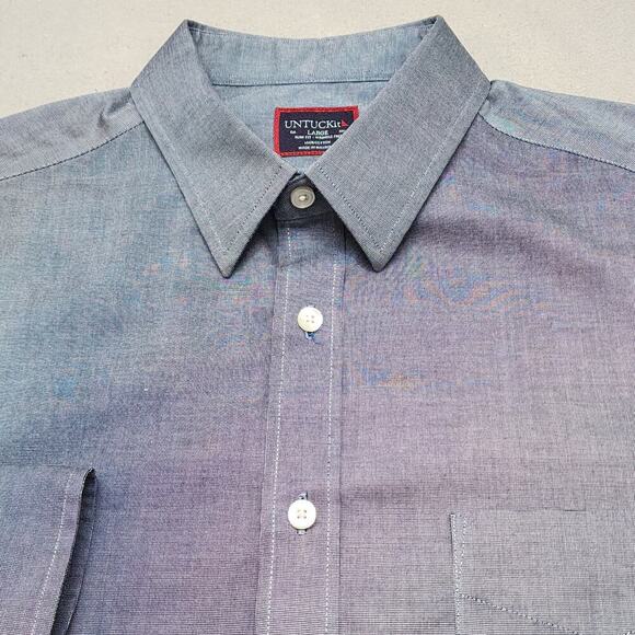 UNTUCKit Button Up Shirt Mens Large‎ Gray Slim Fit Cotton Wrinkle Free Preppy - Picture 4 of 5